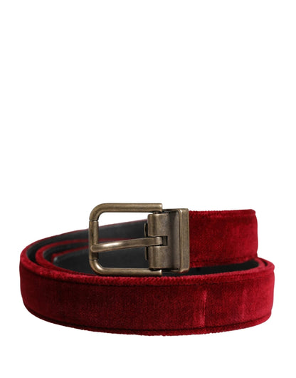 Dolce & Gabbana Men Burgundy Velvet Cotton Metal Buckle Belt
