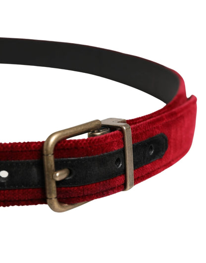 Dolce & Gabbana Men Burgundy Velvet Cotton Metal Buckle Belt