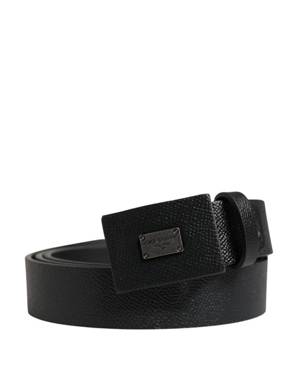 Dolce & Gabbana Men Black Calfskin Leather Square Buckle Belt