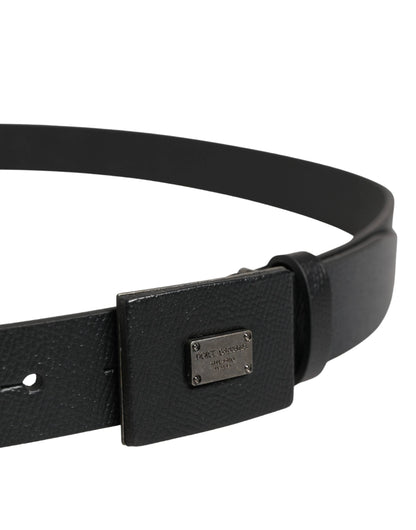 Dolce & Gabbana Men Black Calfskin Leather Square Buckle Belt