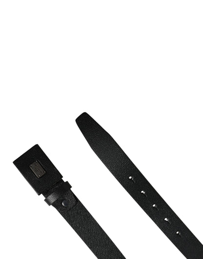 Dolce & Gabbana Men Black Calfskin Leather Square Buckle Belt