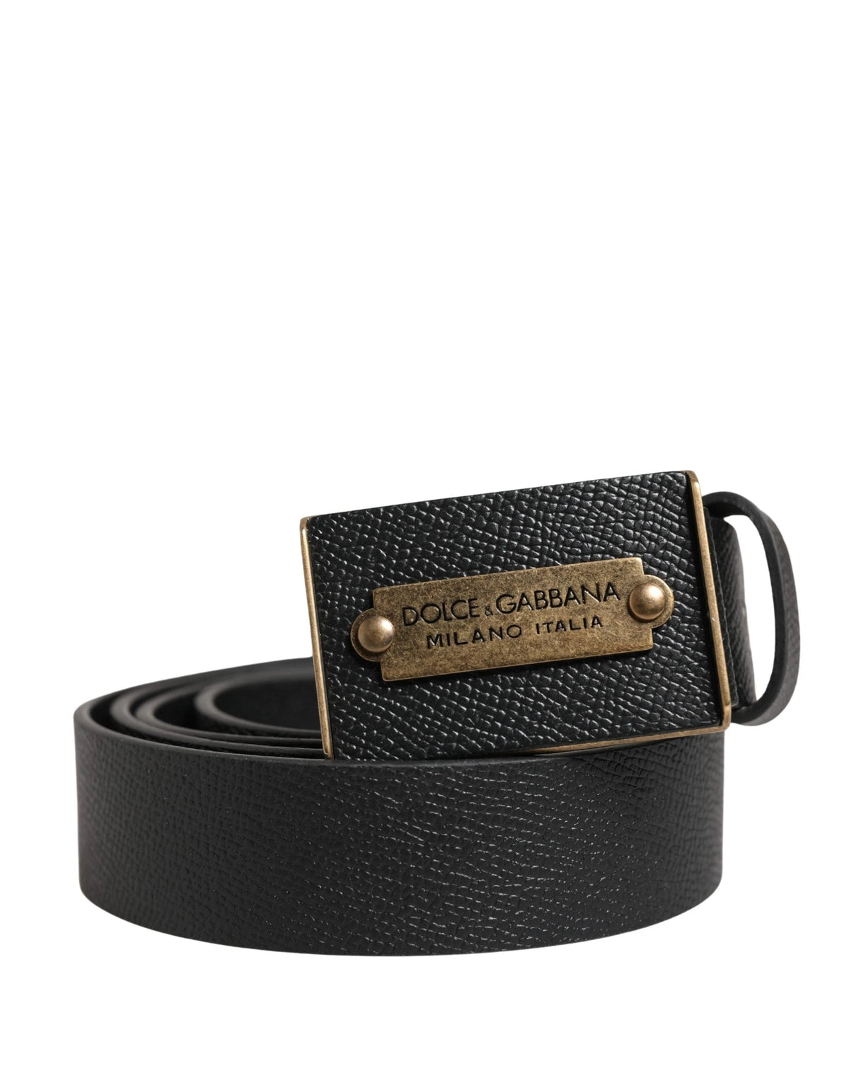 Dolce & Gabbana Men Black Calf Leather Metal Buckle Belt