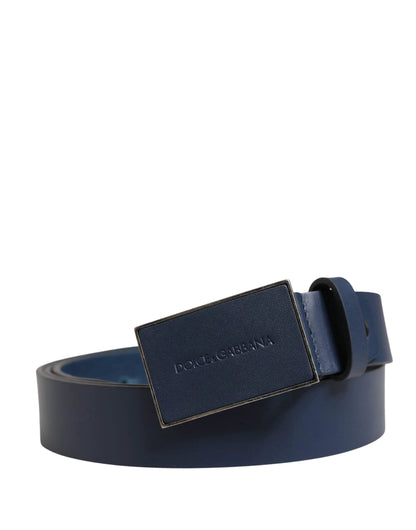 Dolce & Gabbana Men Blue Calf Leather Logo Metal Buckle Belt