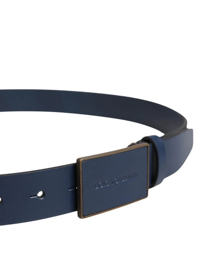Dolce & Gabbana Men Blue Calf Leather Logo Metal Buckle Belt