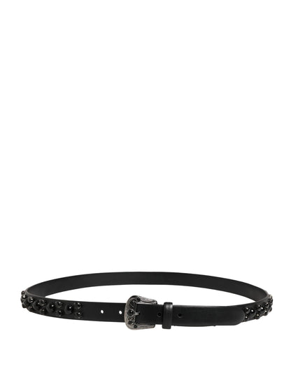 Dolce & Gabbana Men Black Calf Embellished Metal Buckle Belt