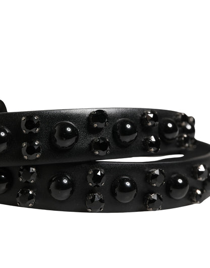 Dolce & Gabbana Men Black Calf Embellished Metal Buckle Belt