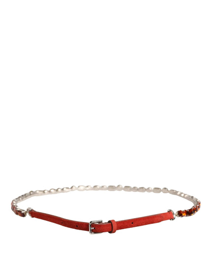 Dolce & Gabbana Red Velvet Crystals Chain Embellished Belt
