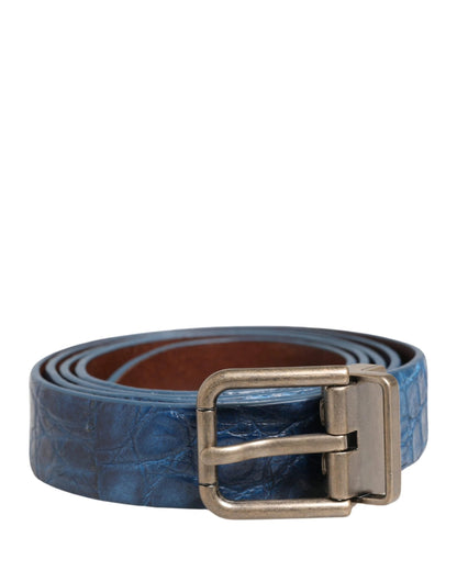Dolce & Gabbana Navy Blue Leather Gold Tone Metal Buckle Belt