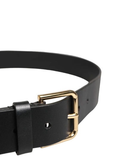 Dolce & Gabbana Black Calf Leather Gold Metal Buckle Men Belt