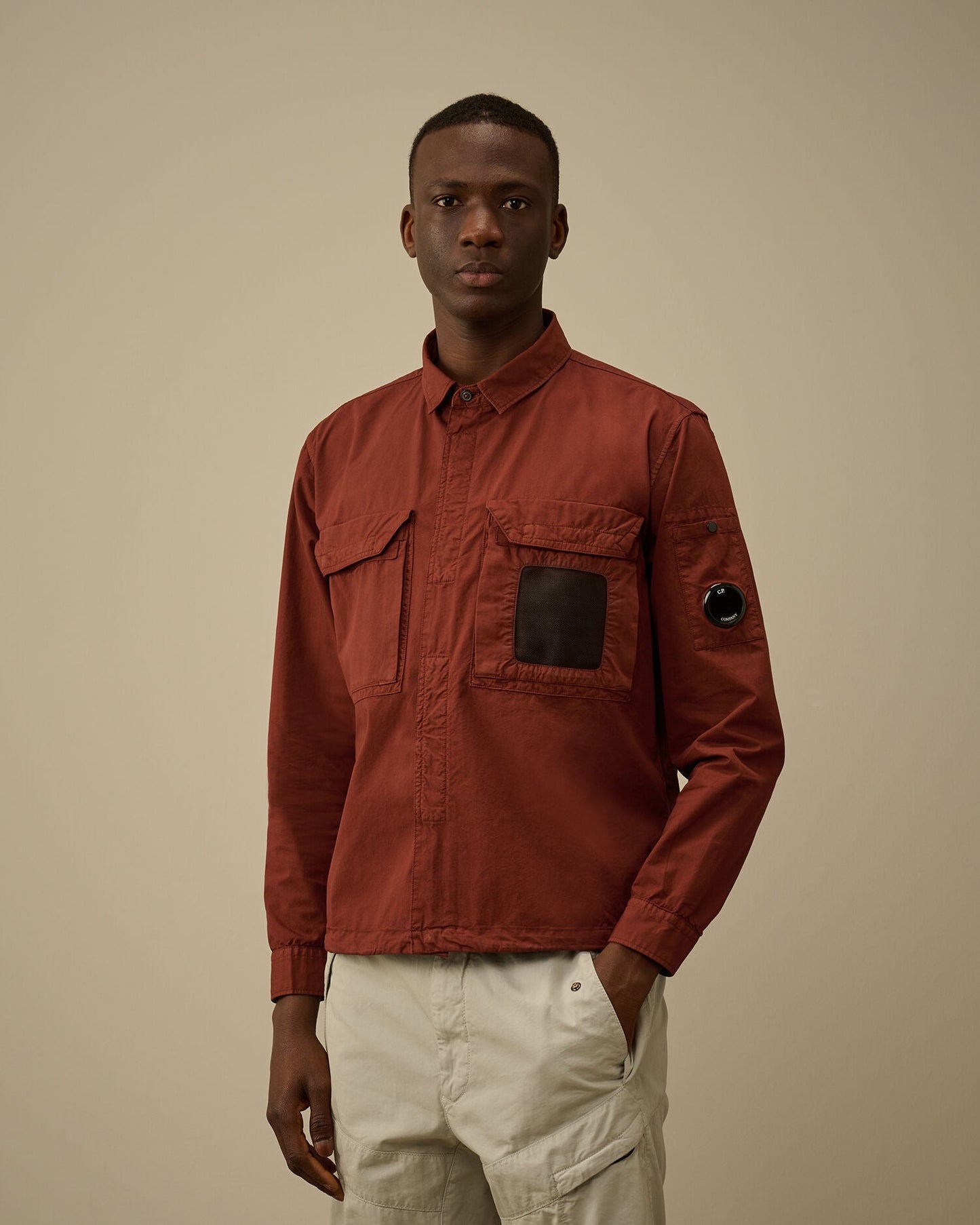 Cp Company 142A Organic Cotton Gabardine Overshirt In Sable