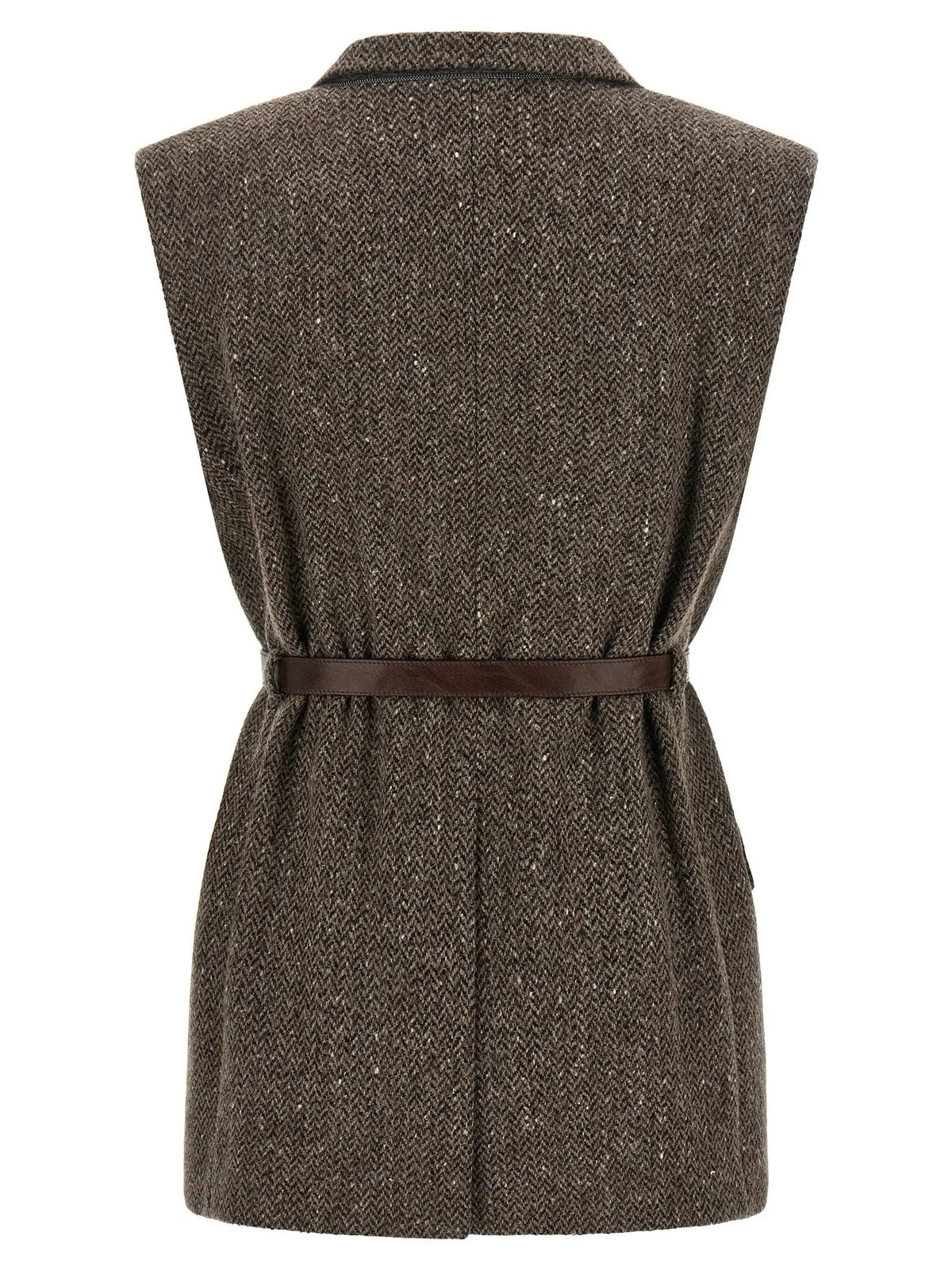 Brunello Cucinelli Brown Virgin Wool Sleeveless Jacket