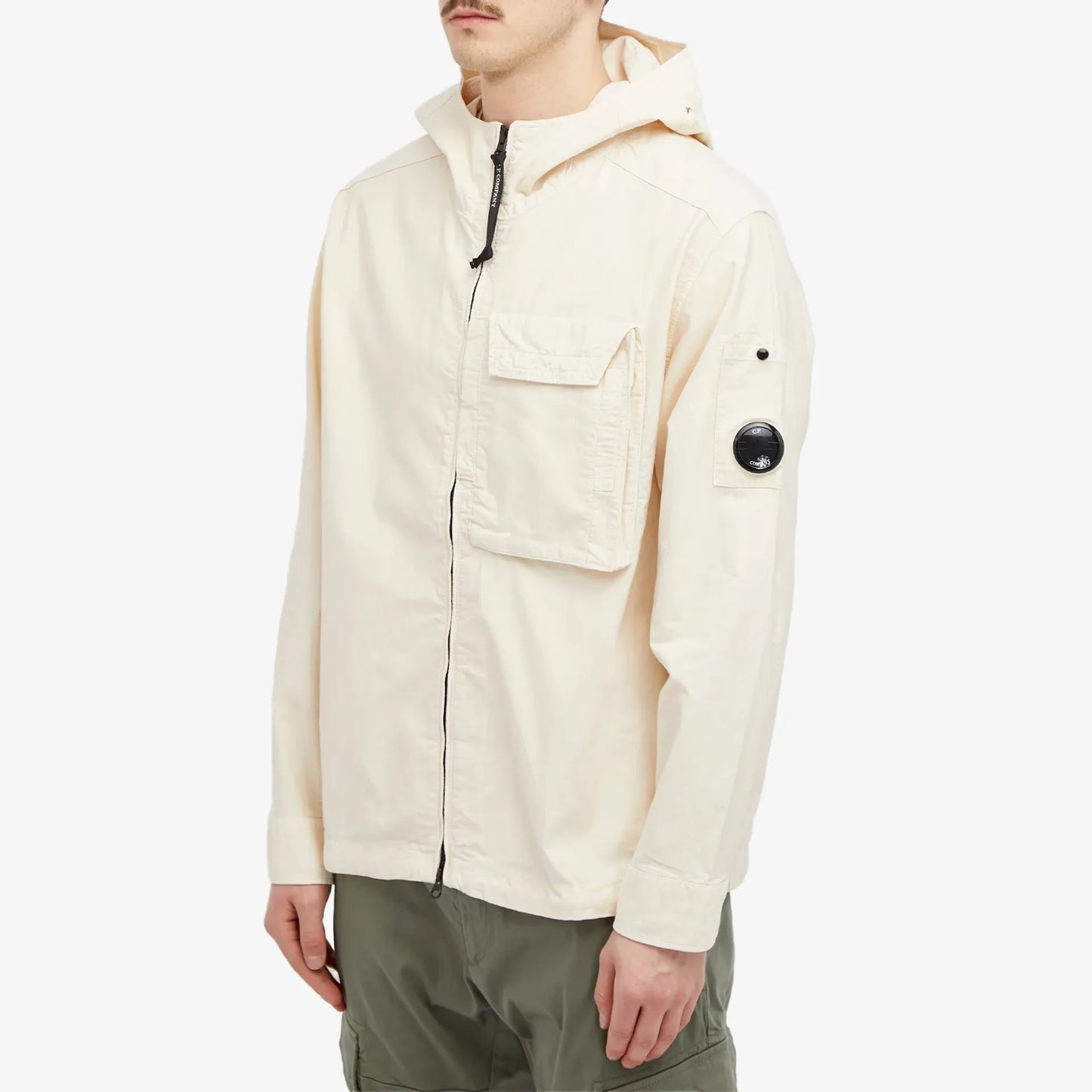 Cp Company 156A Ottoman Hooded Lens Overshirt In Pistachio Shell
