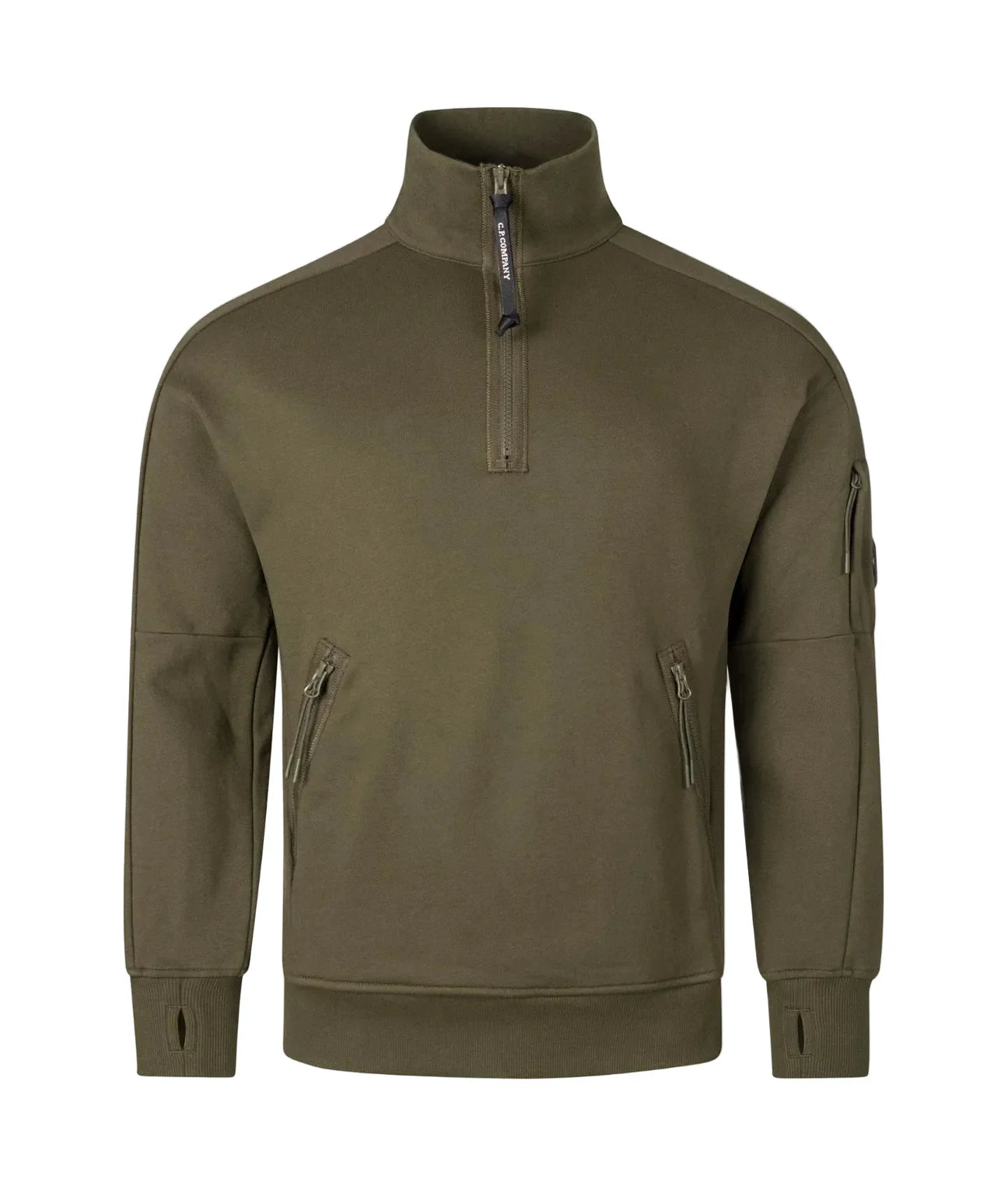 Cp Company 16cm Diagonal Raised Quarter Zip Lens Sweatshirt In Ivy Green