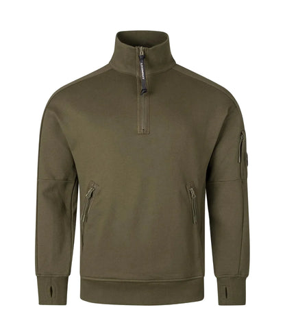 Cp Company 16cm Diagonal Raised Quarter Zip Lens Sweatshirt In Ivy Green