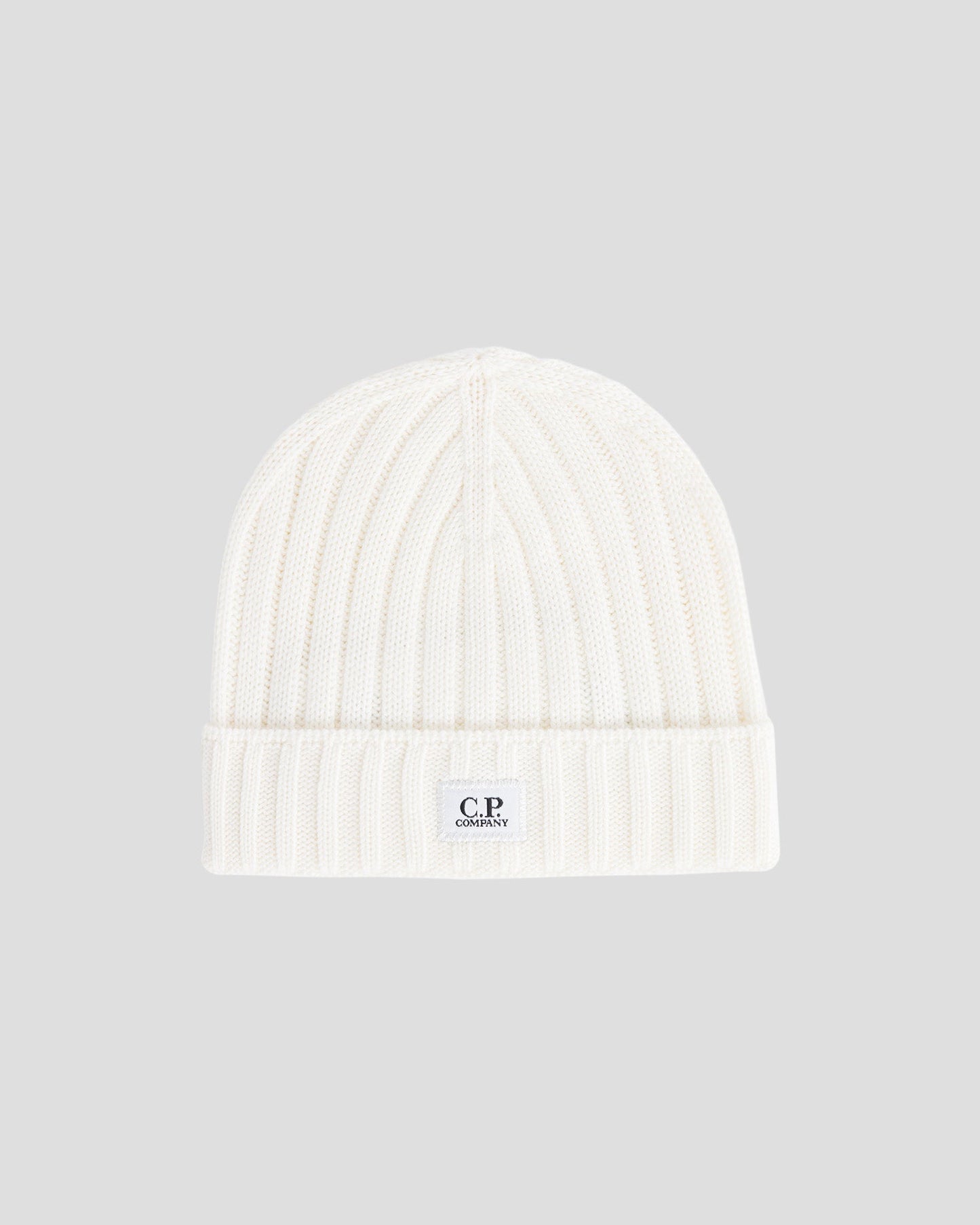 Extra Fine Merino Wool Logo Beanie Gauze White