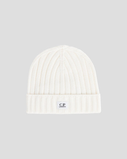 Extra Fine Merino Wool Logo Beanie Gauze White