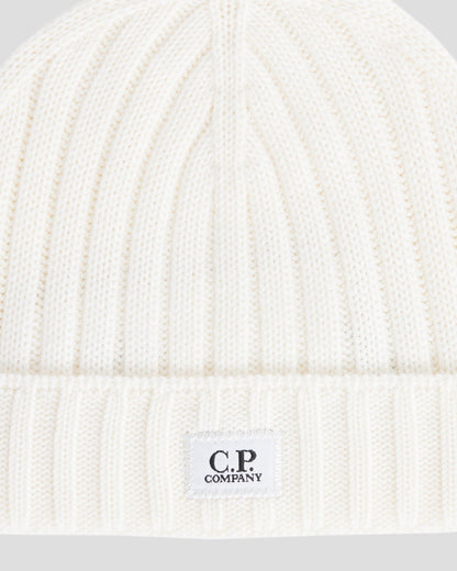 Extra Fine Merino Wool Logo Beanie Gauze White
