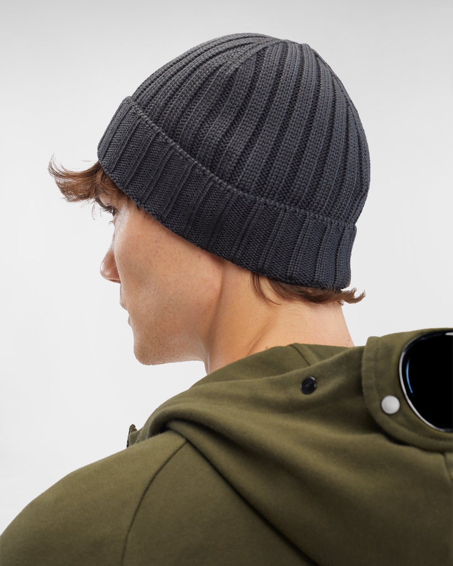 Extra Fine Merino Wool Logo Beanie Forged Iron