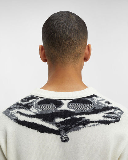 Lambswool Jacquard Goggle Knit Gauze White