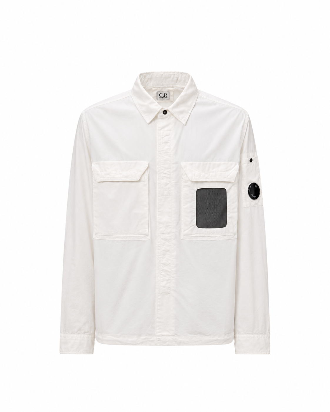 Cp Company 142A Organic Cotton Gabardine Overshirt In White with Certilogo