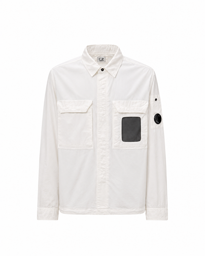 Cp Company 142A Organic Cotton Gabardine Overshirt In White with Certilogo