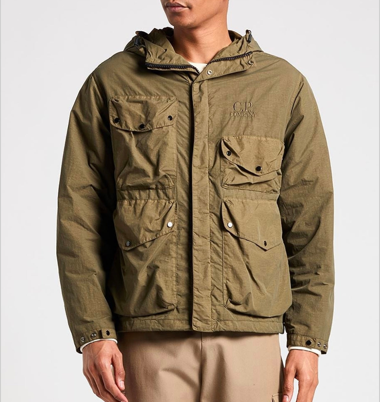 Cp Company Flatt Nylon Goggle Jacket In Ivy Green