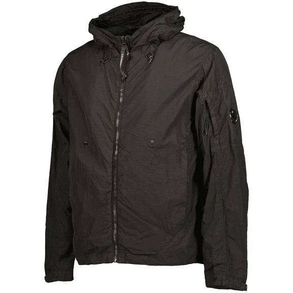 Cp Company Flatt Nylon Reversible Hooded Lens Jacket In Black