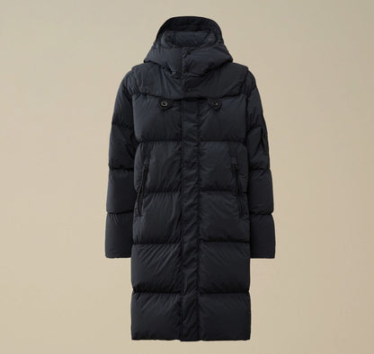 Nycra-R Buttoned Hood Long Down Jacket Black Sand