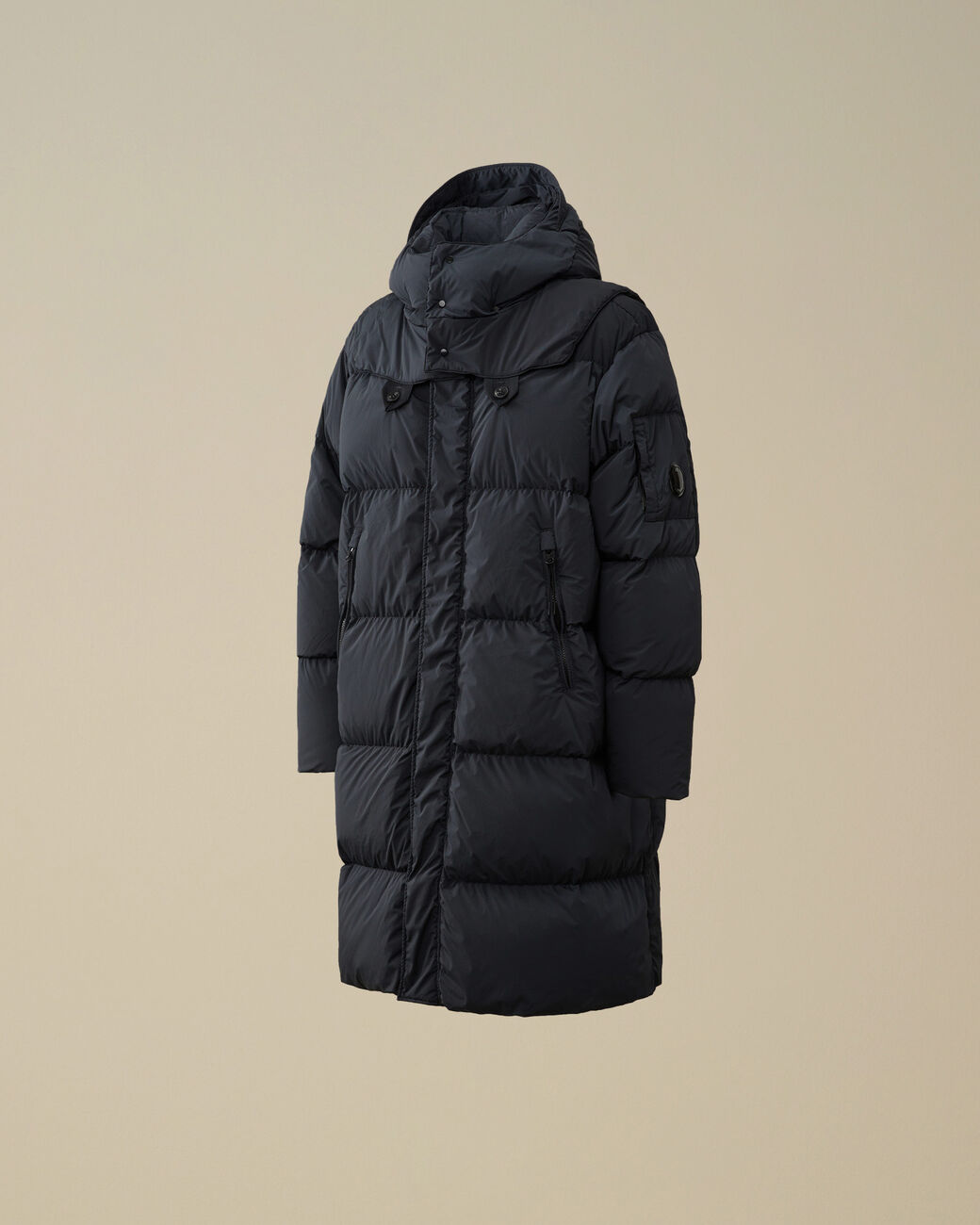 Nycra-R Buttoned Hood Long Down Jacket Black Sand