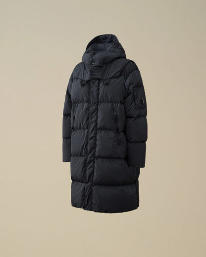 Nycra-R Buttoned Hood Long Down Jacket Black Sand