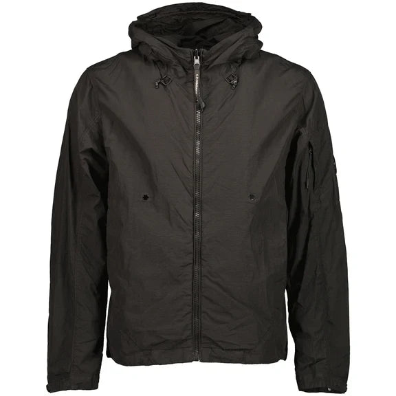Cp Company Flatt Nylon Reversible Hooded Lens Jacket In Black