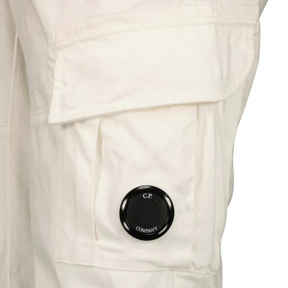 Cp Company 116A Satin Stretch Cargo Shorts In White