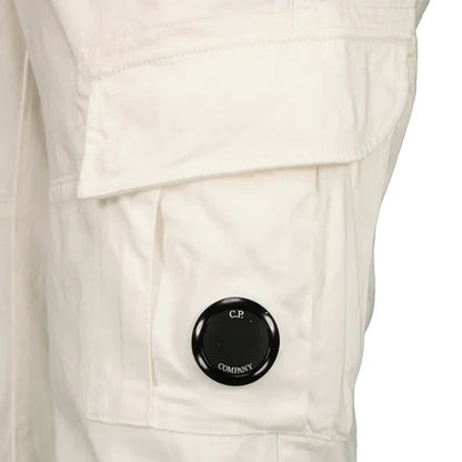 Cp Company 116A Satin Stretch Cargo Shorts In White