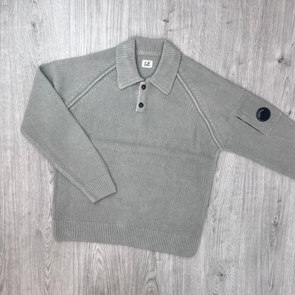 CP Company Chenille Knit Polo - Flint Grey
