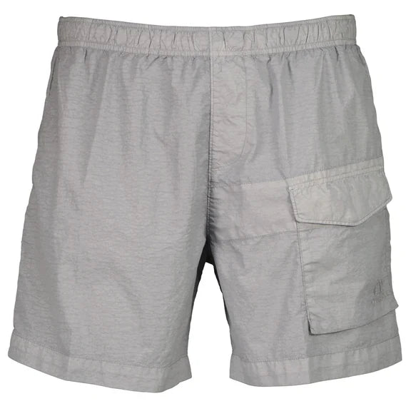 Cp Company Flatt Nylon Pocket Logo Swim Shorts In Limestone With Certilogo