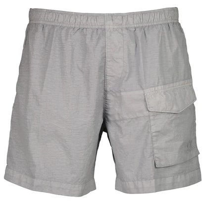 Cp Company Flatt Nylon Pocket Logo Swim Shorts In Limestone With Certilogo