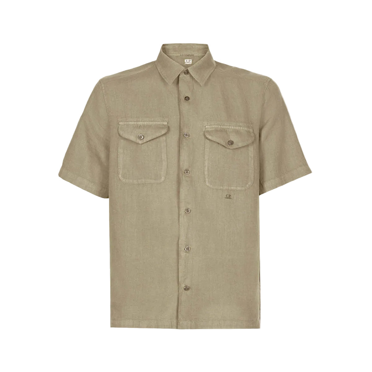 Cp Company Short Sleeve Logo Linen Shirt In Cobblestone