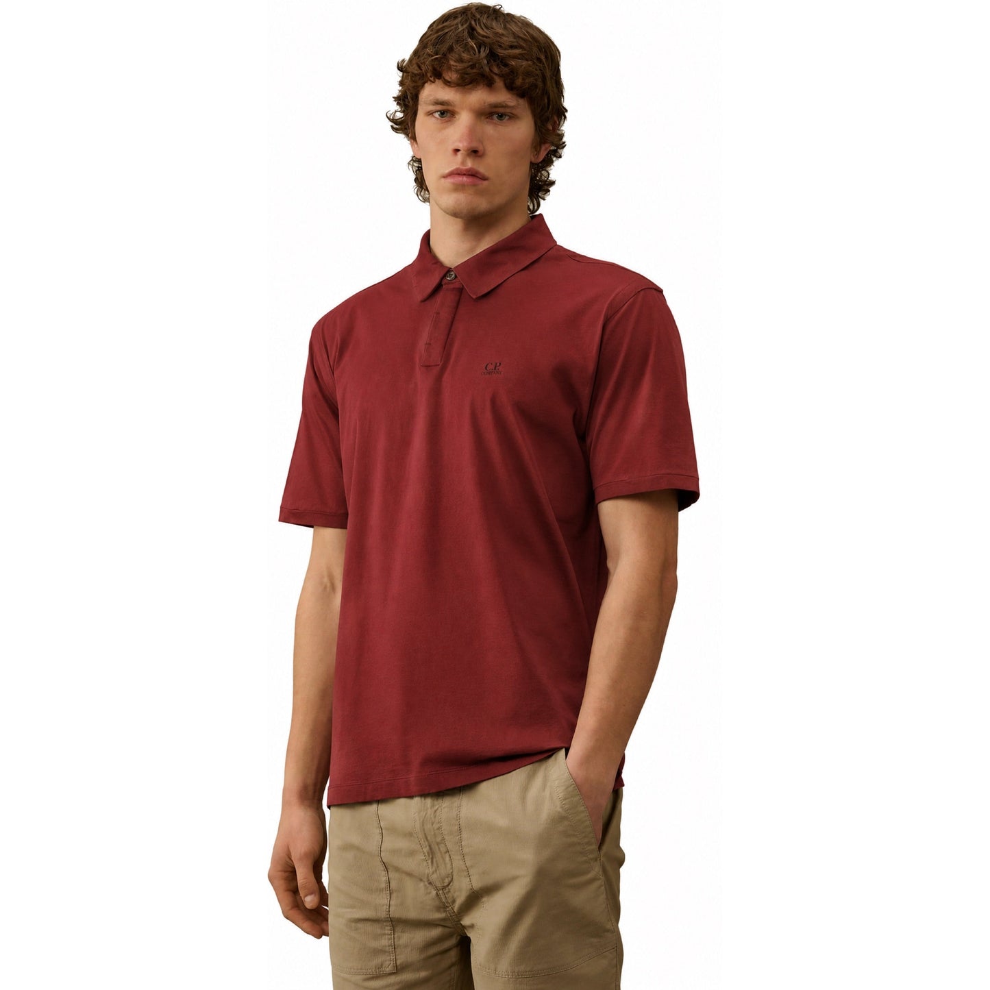 Cp Company No Gravity Jersey Logo Polo Shirt In Sable with Certilogo
