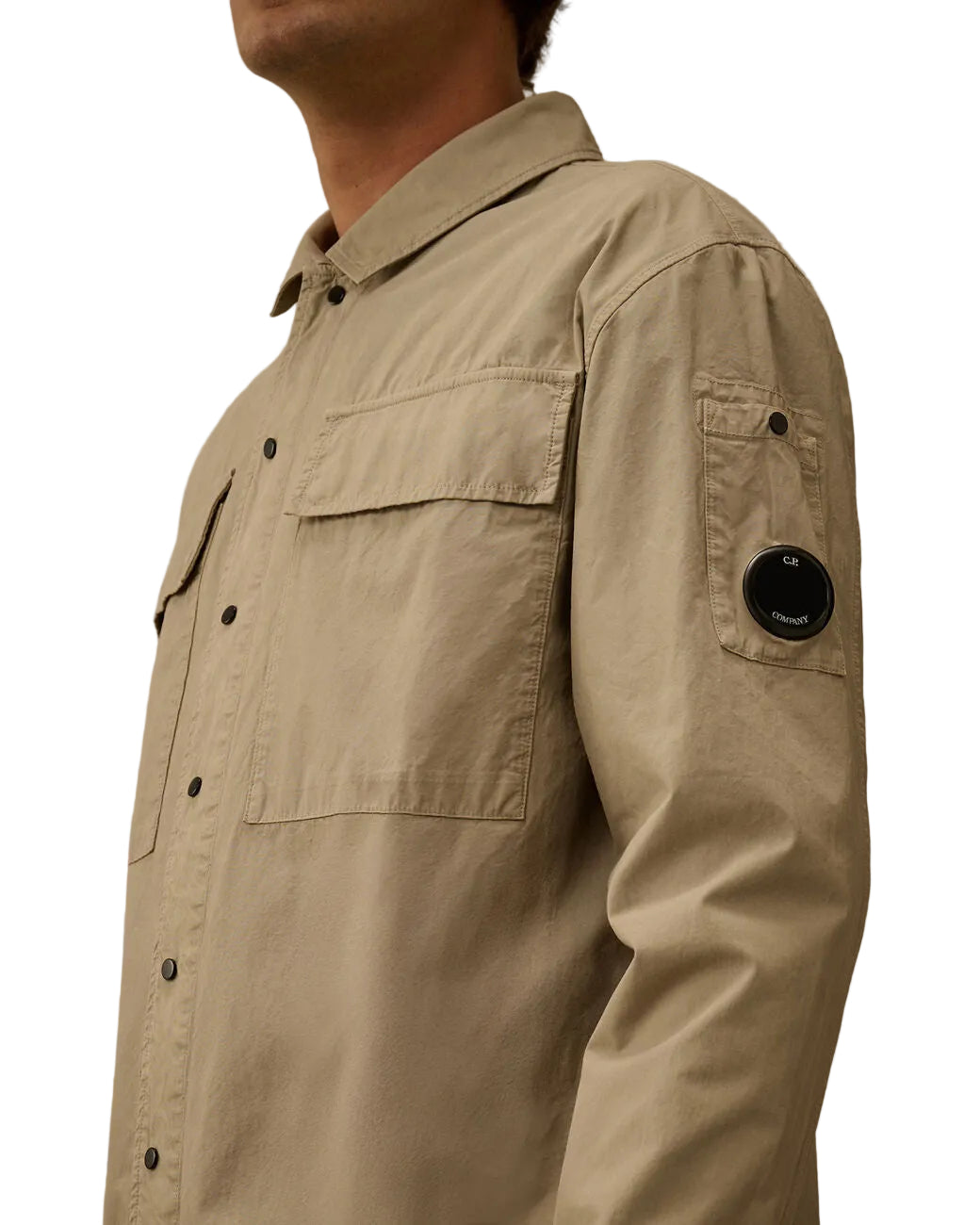 Cp Company Microreps Peached Lens Overshirt In London Fog Grey