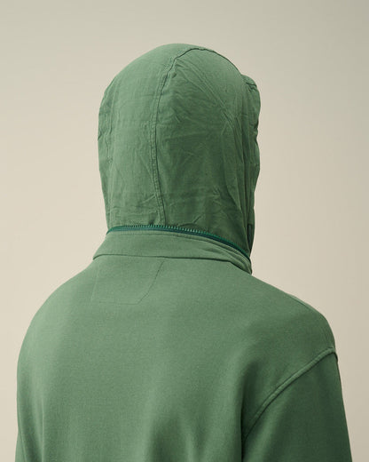 Cp Company 019A Garment Dyed Half Zip Polo Collar Lens Sweatshirt In Duck Green