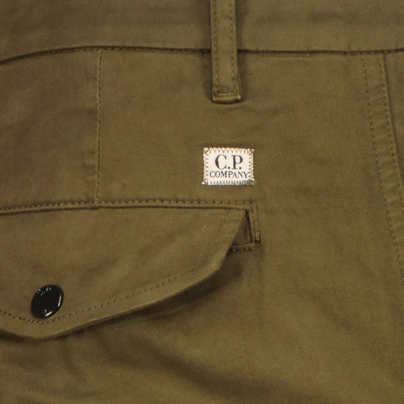 Cp Company 058A Stretch Satin Lens Cargo Pants In Ivy Green