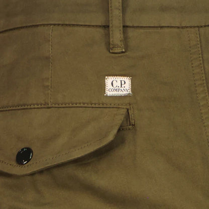 Cp Company 058A Stretch Satin Lens Cargo Pants In Ivy Green