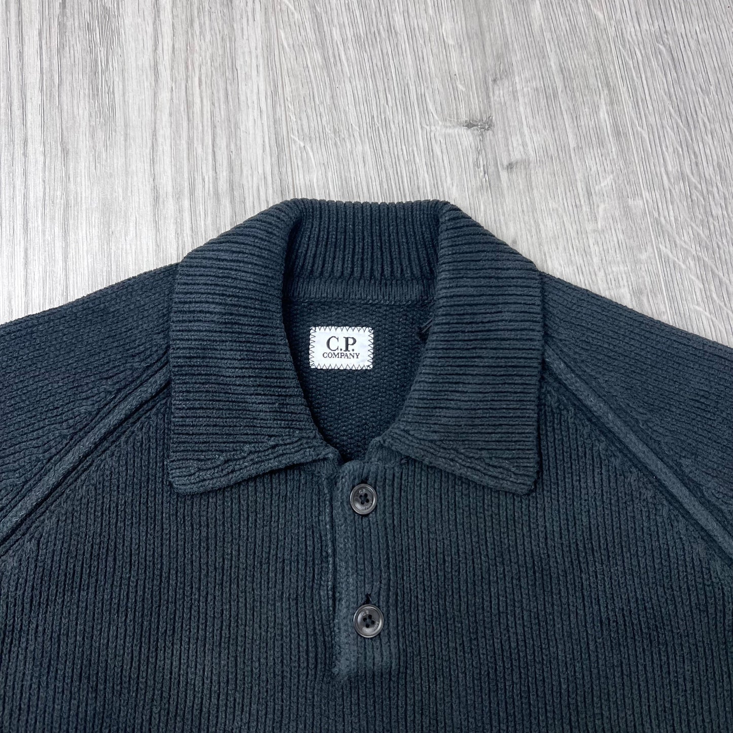 CP Company Chenille Knit Polo - Black