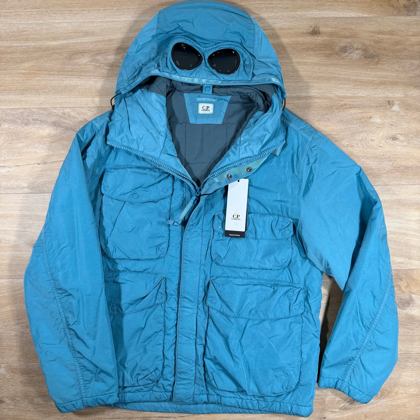 C.P. Company Chrome-R Padded Goggle Jacket in Aegean Blue