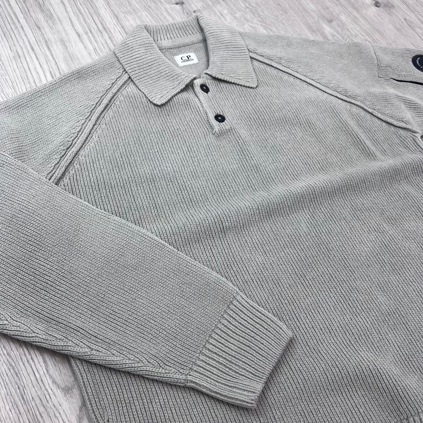 CP Company Chenille Knit Polo - Flint Grey