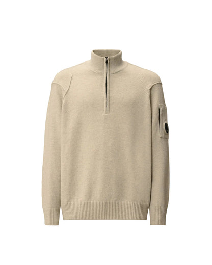 Cp Company Lambswool Grs Half Zip Knit In Off White Melange