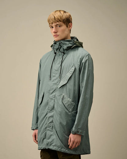 Cp Company Flatt Nylon Fishtail Goggle Parka Jacket In Stormy Weather