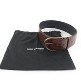 Load image into Gallery viewer, Saint Laurent Logo Croc Shape Pressed Leather Belt Brown 65 Storage