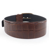 Load image into Gallery viewer, Saint Laurent Logo Croc Shape Pressed Leather Belt Brown 65 Storage