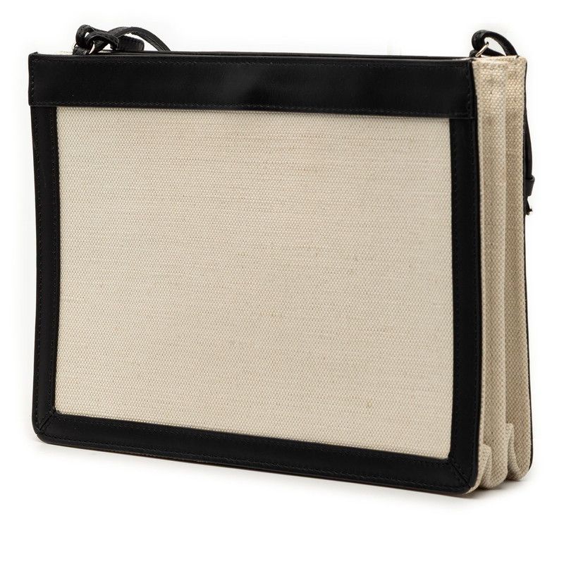 Balenciaga Logo Navy Pochette Crossbody Shoulder Bag Black Ivory Canvas